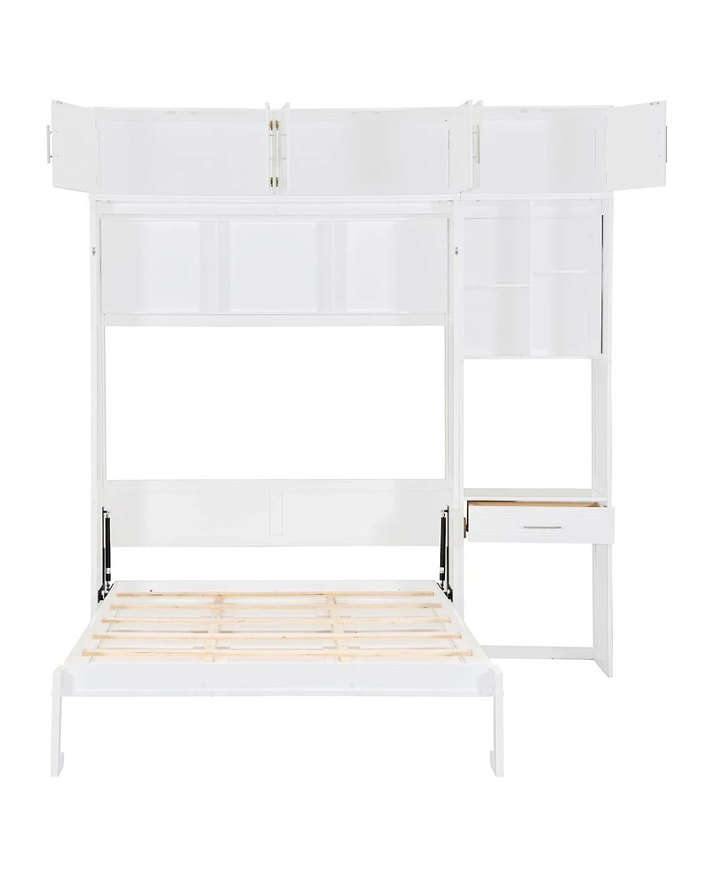 Streamdale Furniture Full Size Murphy Bed with Desk Top Cabinet and Storage Shelves