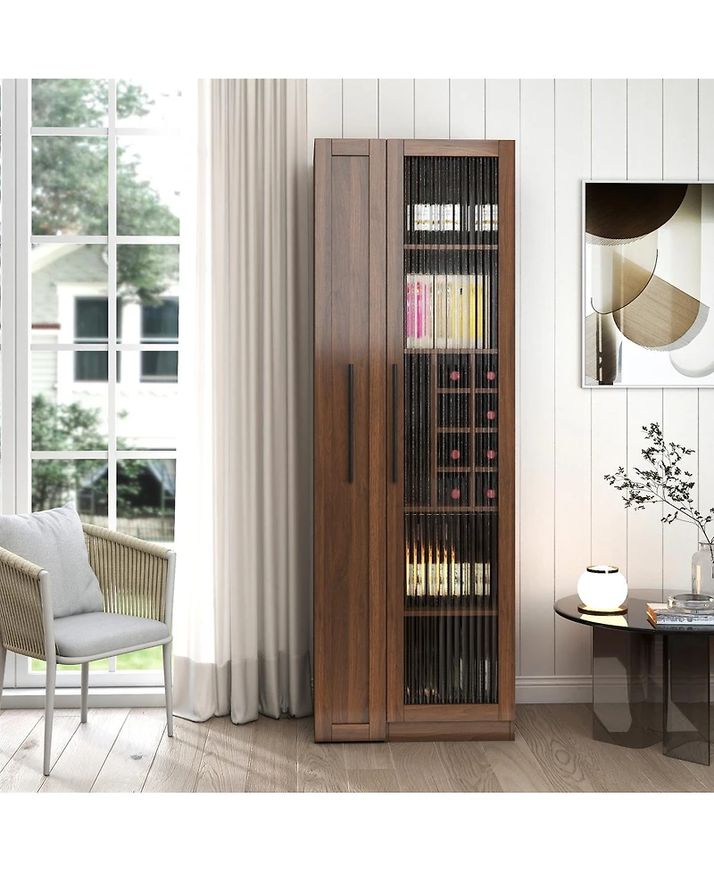 Streamdale Furniture Farmhouse Kitchen Pantry Cabinet with Pull-Out Storage and Glass Doors