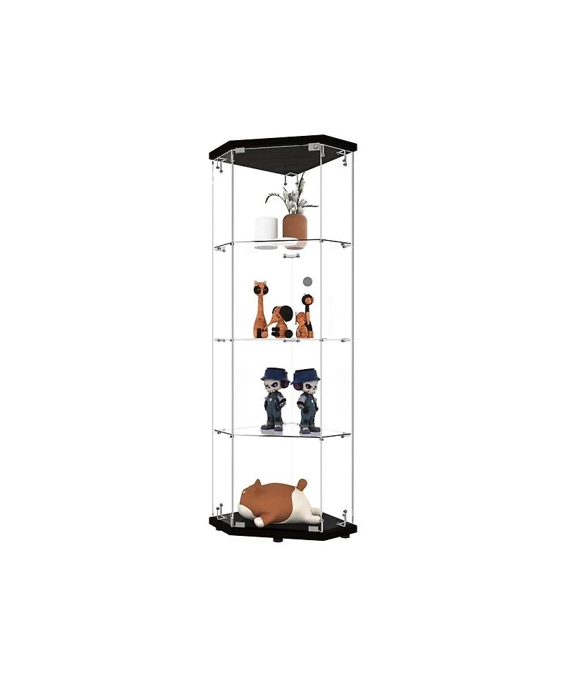 Streamdale Furniture Pentagon Glass Display Cabinet with 4 Shelves and Led Lights