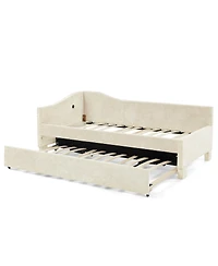 Streamdale Furniture Full Size Curved Padded Daybed with Trundle Nailhead Trim and Usb Port