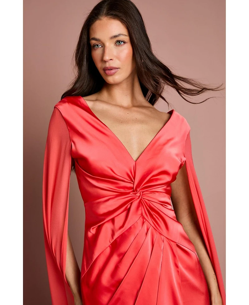 Coast Women's Cape Sleeve V-Neck Satin Maxi Dress