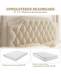 gaomon Canopy Bed Frame with Headboard Wingback, Soft Fabric, Retro Simple Style Platform Bed No Box Spring Needed