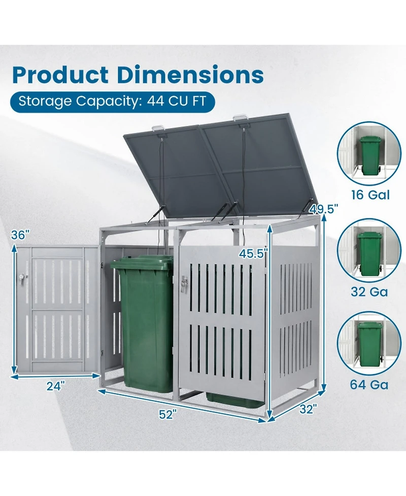 Gouun Outdoor Trash Can Storage Shed for 2 Bins with Gas Struts and Slant Roof