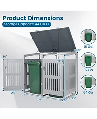 Gouun Outdoor Trash Can Storage Shed for 2 Bins with Gas Struts and Slant Roof