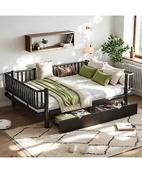 Streamdale Furniture Full Size Metal Platform Bed with Storage Drawers and Safety Round-Pipe Design