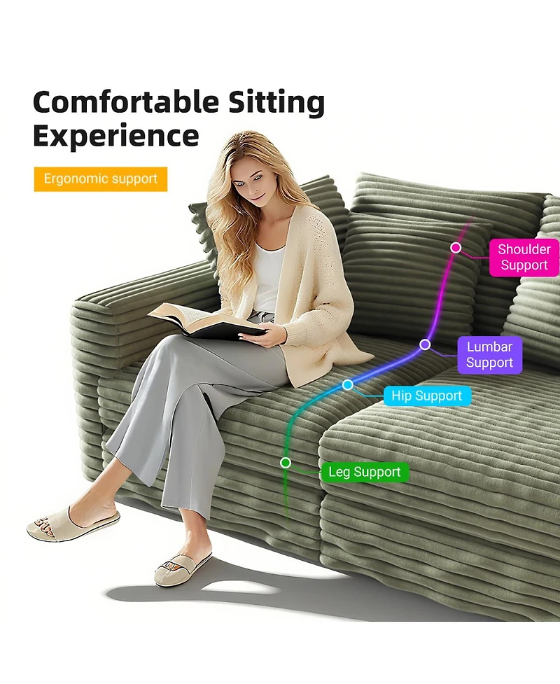 Streamdale Furniture 102.4'' Modern Plush Corduroy 4-Seat Cloud Sofa with Soft Pillows