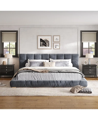 Streamdale Furniture Upholstered Velvet Platform Bed with Channel Tufted Headboard