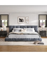 Streamdale Furniture Upholstered Velvet Platform Bed with Channel Tufted Headboard