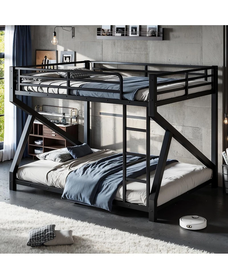 Streamdale Furniture Queen over Queen Metal Bunk Bed with Upgraded Support Slats
