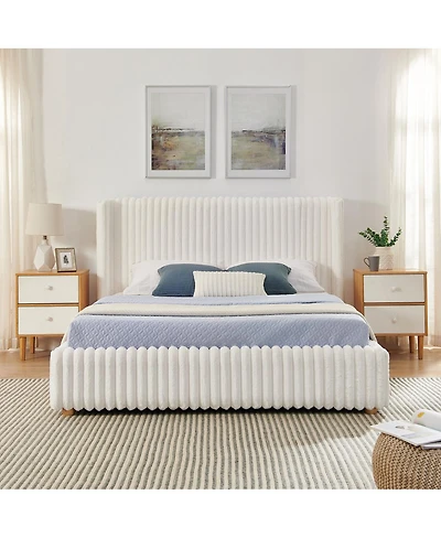 Streamdale Furniture Queen Vertical Striped Gas Lift Storage Bed in Luxury Fluffy Rabbit Fur