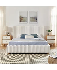 Streamdale Furniture Queen Vertical Striped Gas Lift Storage Bed in Luxury Fluffy Rabbit Fur
