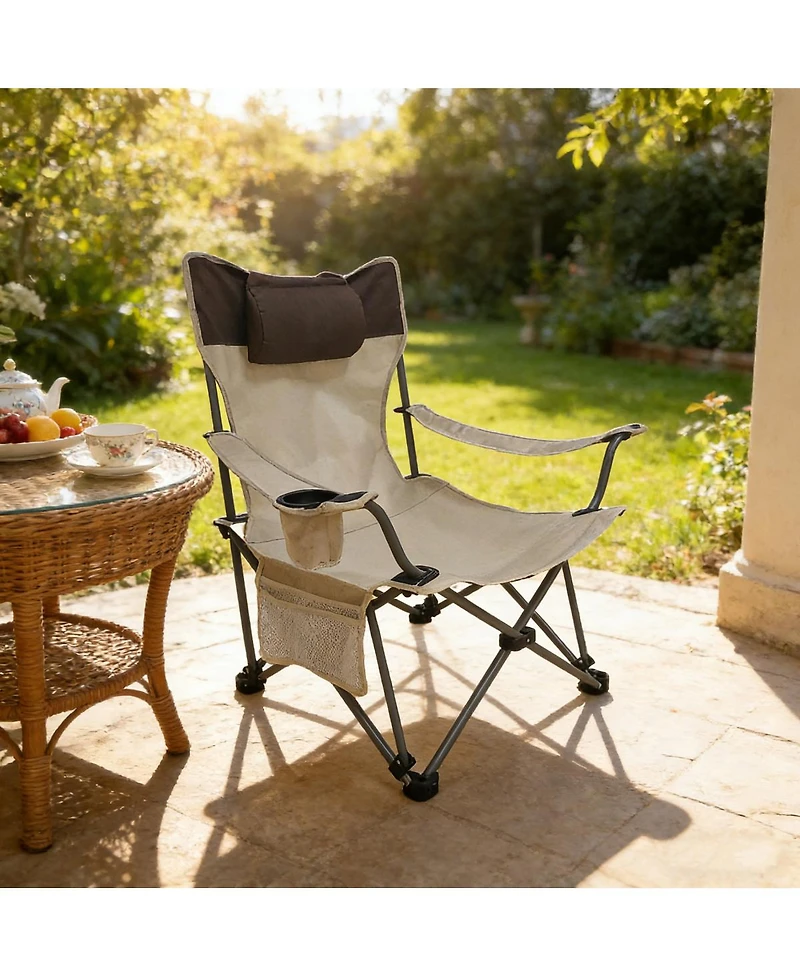Streamdale Furniture Outdoor Camping Chair 3-Level Reclining Portable with Cup Holder and Carry Bag