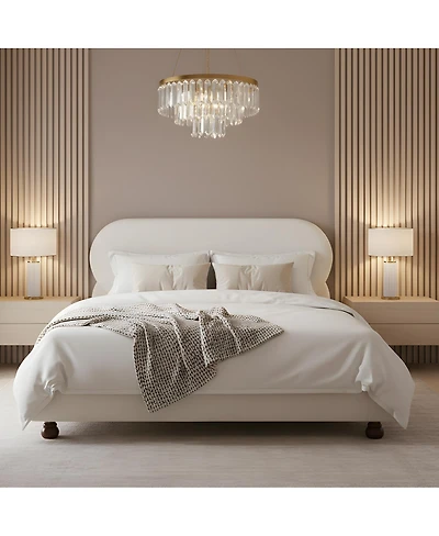 Streamdale Furniture Boucle Upholstered Bed with Rubber Wood Foot Queen