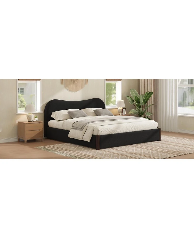 Streamdale Furniture Queen Size Upholstered Platform Bed with Wood Supporting Feet