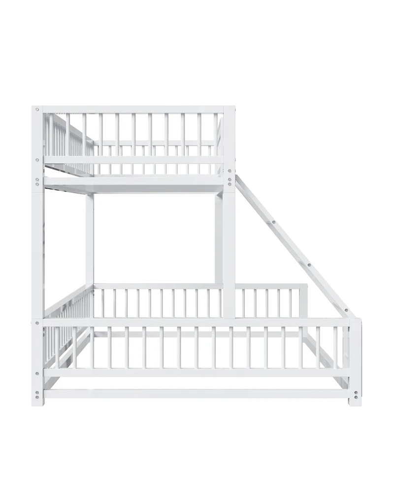 Streamdale Furniture Twin Xl over Queen Floor Bunk Bed with Ladder and Guardrails