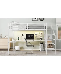 Streamdale Furniture Queen Loft Bed with L-Shaped Desk Wardrobe and Led Lights