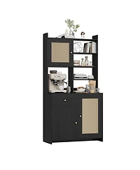 homfan 71 Inch Tall Kitchen Pantry Cabinet with Rattan Doors Storage Hutch Microwave Stand and Adjustable Shelves