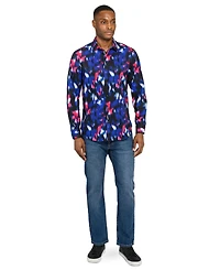 Society of Threads Men's Regular Fit 4-Way Stretch Performance Faded Line Long Sleeve Button Down