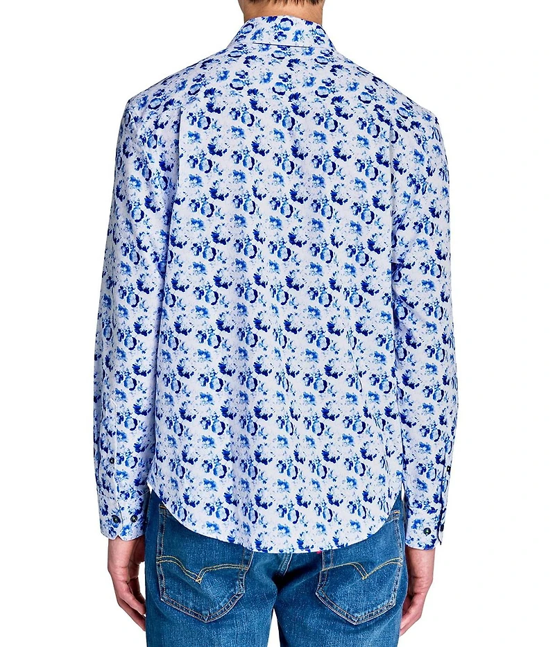 Society of Threads Men's Regular Fit 4-Way Stretch Performance Floral Long Sleeve Button Down
