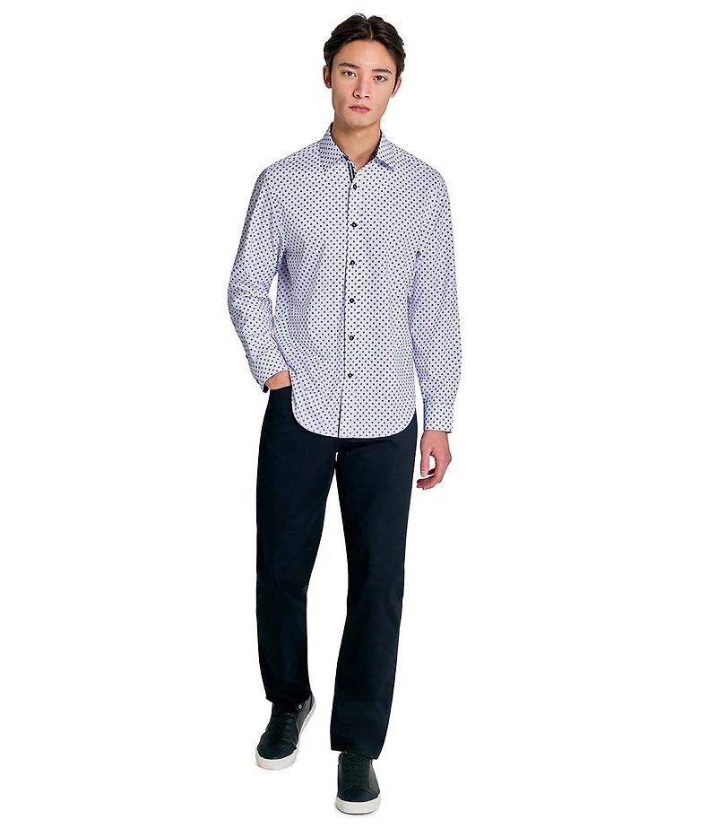 Society of Threads Men's Regular Fit 4-Way Stretch Performance Origami Dot Long Sleeve Button Down