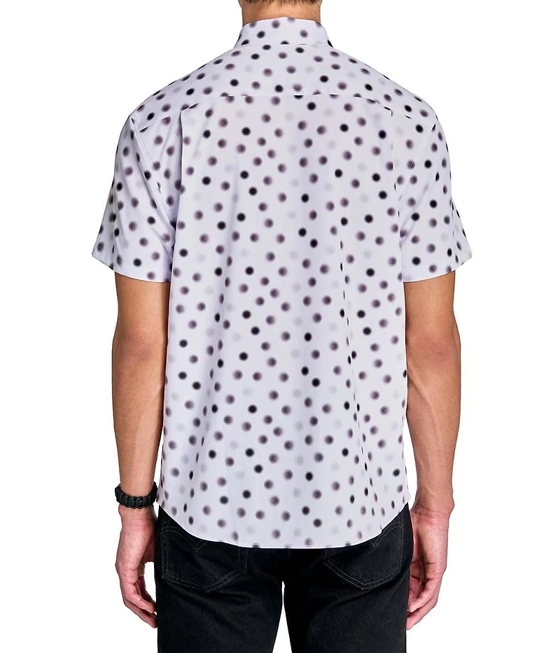 Society of Threads Men's Regular Fit 4-Way Stretch Performance Blurred Dot Short Sleeve Button Down