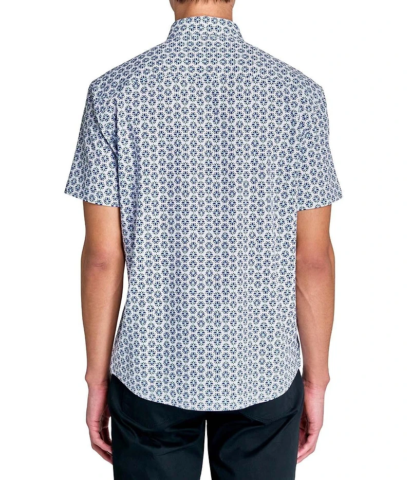 Society of Threads Men's Regular Fit 4-Way Stretch Performance Simple Floral Short Sleeve Button Down