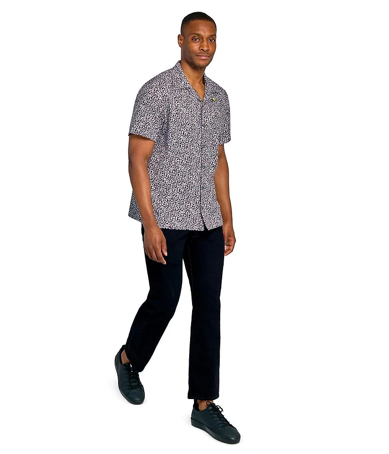 Society of Threads Men's Regular Fit 4-Way Stretch Performance Leopard Print Short Sleeve Button Down