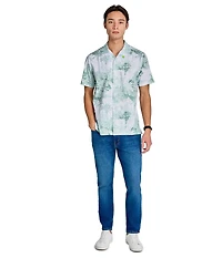 Society of Threads Men's Regular Fit 4-Way Stretch Performance Palm Tree Short Sleeve Button Down