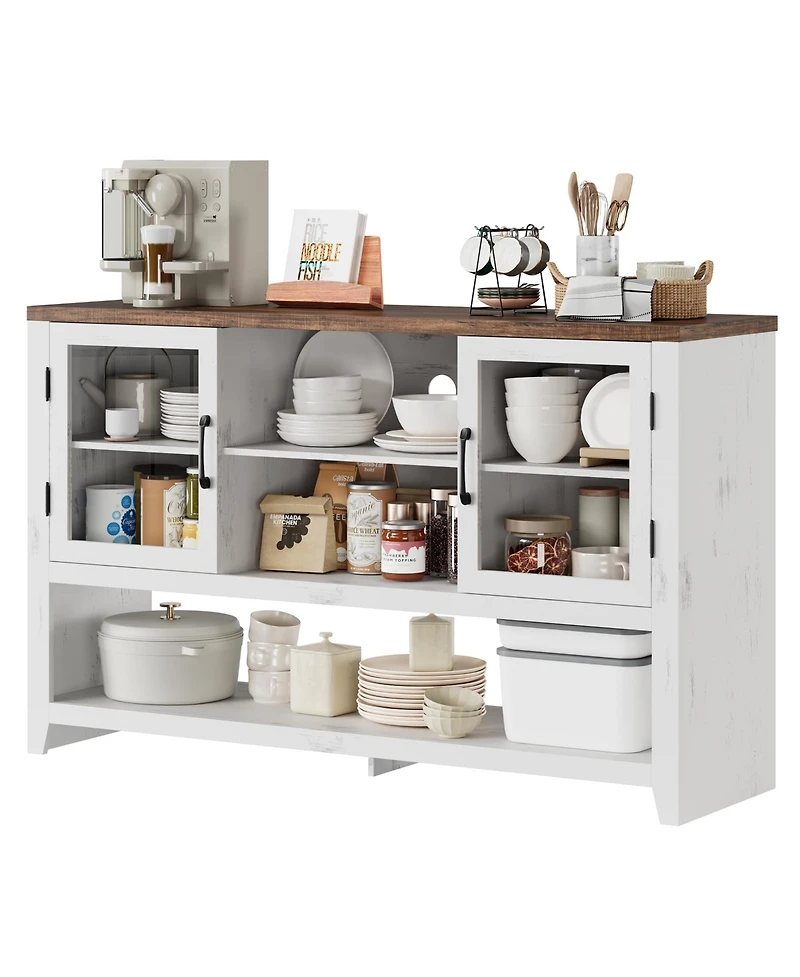 homfan 53" Kitchen Sideboard Buffet Cabinet with Glass Doors, Coffee Bar Table, Storage for Living Room and Dining Room