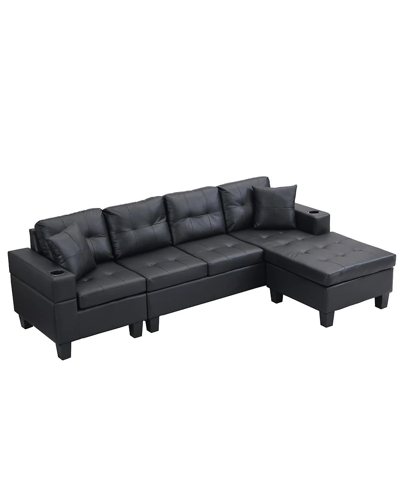 Streamdale Furniture 4-Seat L-Shaped Sectional Sofa with Chaise and Cup Holders
