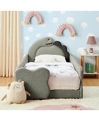 Streamdale Furniture Twin Size Dinosaur-Shaped Kids Bed with Safety Guardrail Boucle Fabric