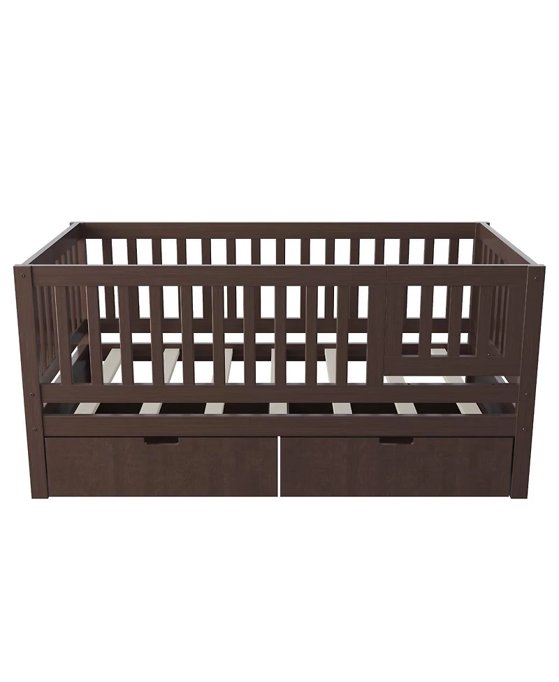 Streamdale Furniture 3-in-1 Solid Wood Convertible Toddler Bed with Storage Drawers Espresso
