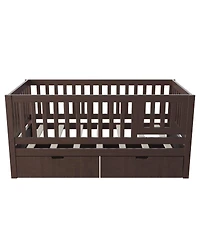 Streamdale Furniture 3-in-1 Solid Wood Convertible Toddler Bed with Storage Drawers Espresso