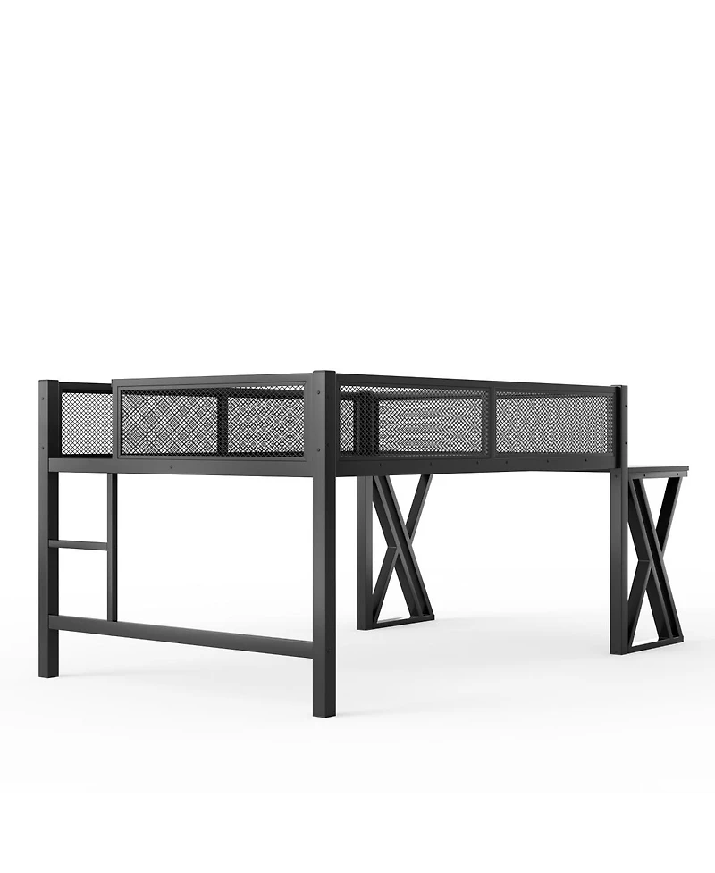 Streamdale Furniture Full Size Gaming Loft Bed with Desk Led Lights Usb Ports and Staircase