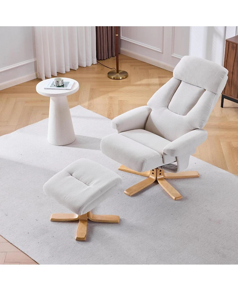 Streamdale Furniture Fabric Heated Massage Swivel Accent Chair with Ottoman