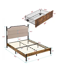 Streamdale Furniture Upholstered Bed Frame with Led Lights Charging Station and 2 Drawers