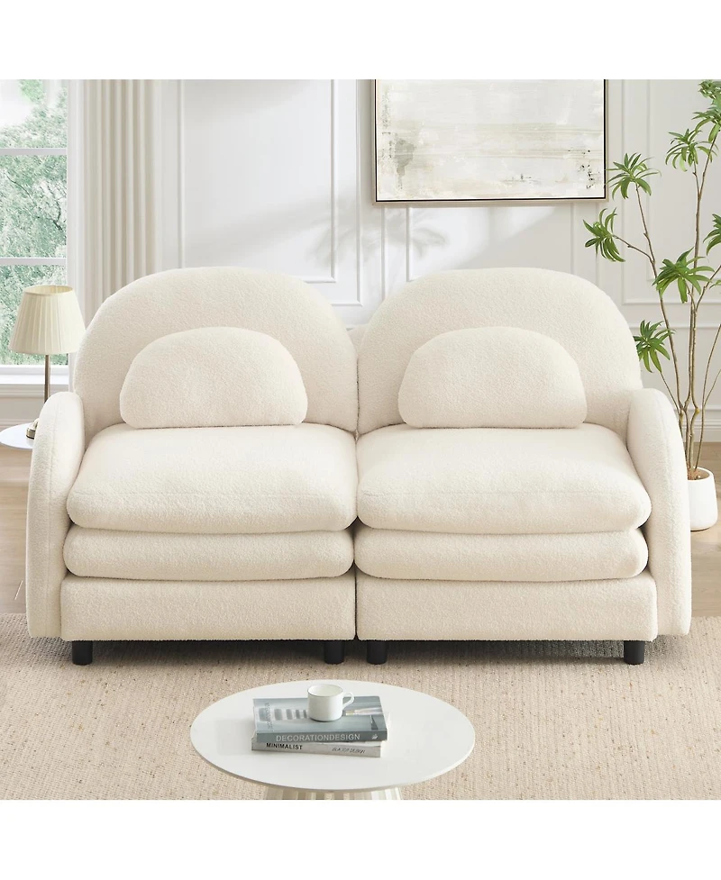 Streamdale Furniture Teddy Fabric Cloud-like 2-Seater Loveseat with Curved Back and Lumbar Pillows