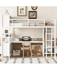 Streamdale Furniture Full Size Metal Loft Bed with Wardrobe L-Shaped Desk and Storage