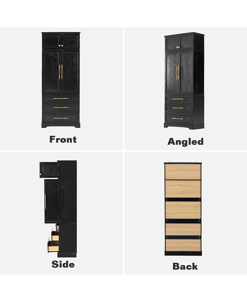 Streamdale Furniture 78.2'' Farmhouse Kitchen Pantry Cabinet with 8 Door Shelves and 3 Drawers Ash