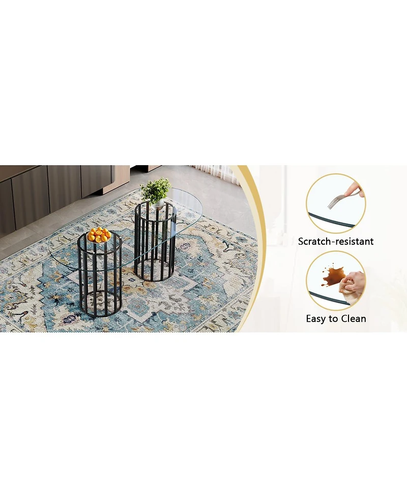 Streamdale Furniture 71 inch Oval Glass Dining Table with 8 Pu Leather Chairs