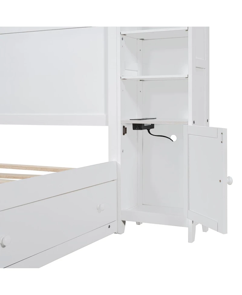 Streamdale Furniture Queen Size Wooden Bed With All-in-One Cabinet Shelf and Sockets