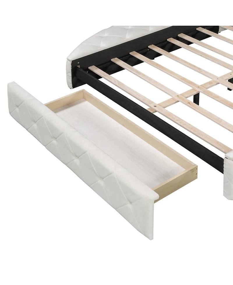 Streamdale Furniture Velvet Upholstered Platform Bed with Storage Drawer and 2 Side Stools