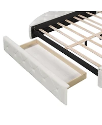 Streamdale Furniture Velvet Upholstered Platform Bed with Storage Drawer and 2 Side Stools