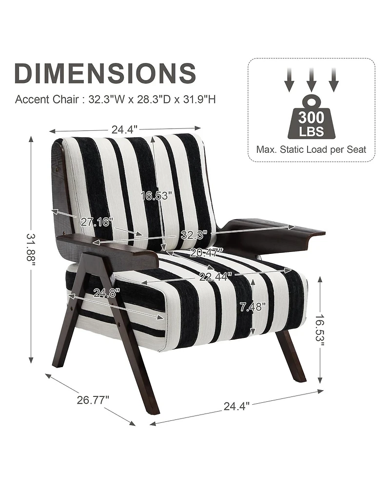 Streamdale Furniture Modern Striped Armchair with Solid Wood Legs (Set of 2