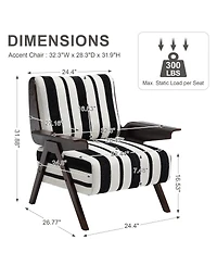 Streamdale Furniture Modern Striped Armchair with Solid Wood Legs (Set of 2
