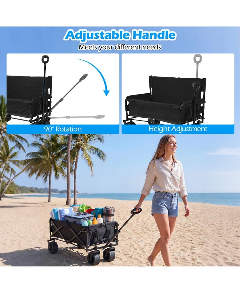 Gouun 2 in 1 Collapsible Beach Wagon and Bench Seat Combo Cart with Side Pockets