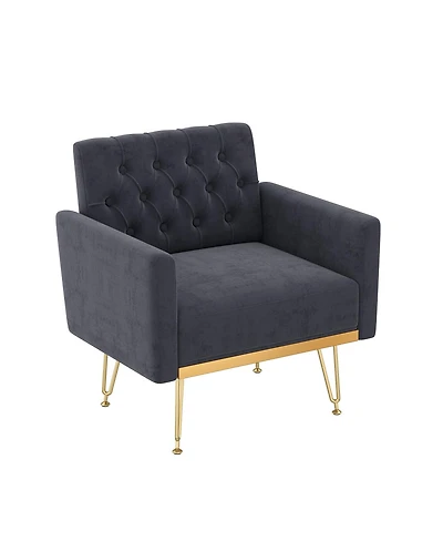 Streamdale Furniture Modern Tufted Velvet Armchair with Gold Metal Legs