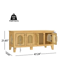Streamdale Furniture Lars Rattan and Rubber Wood Dog Crate Cabinet with Storage