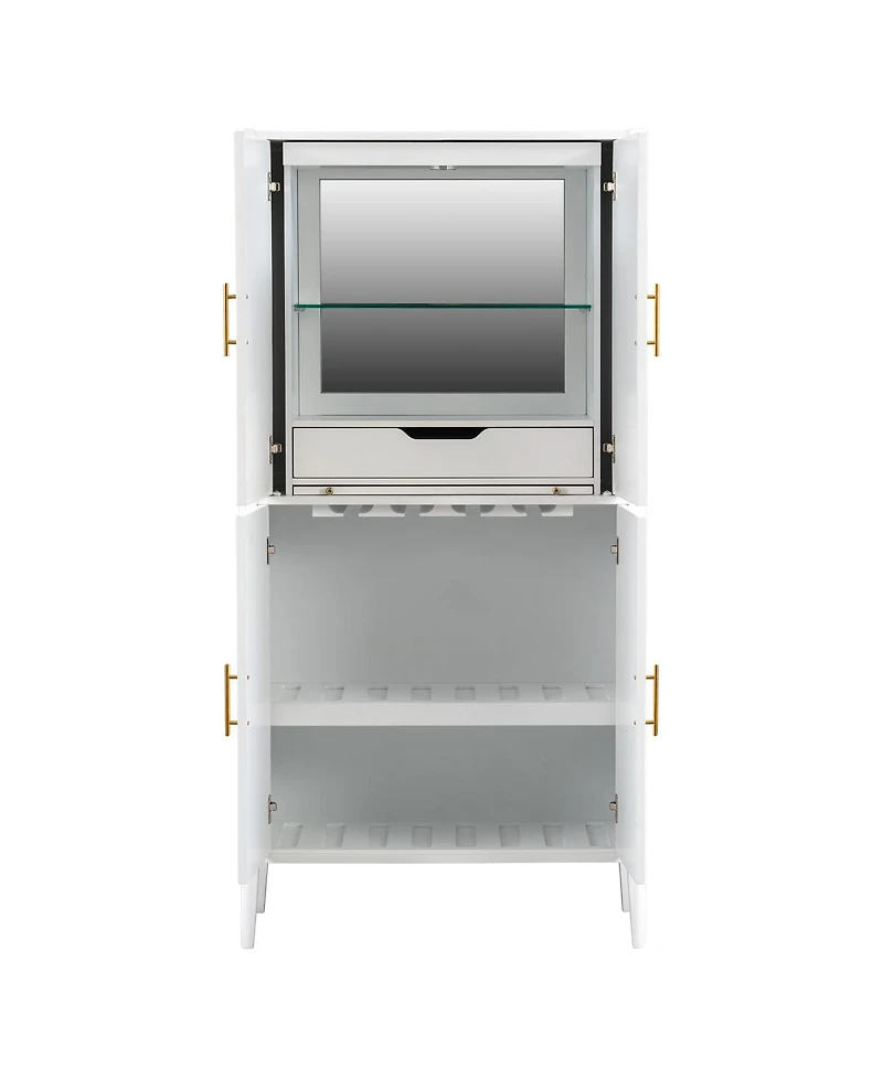 Streamdale Furniture Modern Fluted 4-Door Wine Cabinet with Glass Display and Stemware Rack