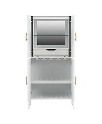 Streamdale Furniture Modern Fluted 4-Door Wine Cabinet with Glass Display and Stemware Rack